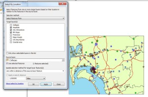 Select by Location to create 1 mile buffer around selected college