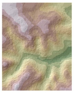 Kriging surface over hillshade